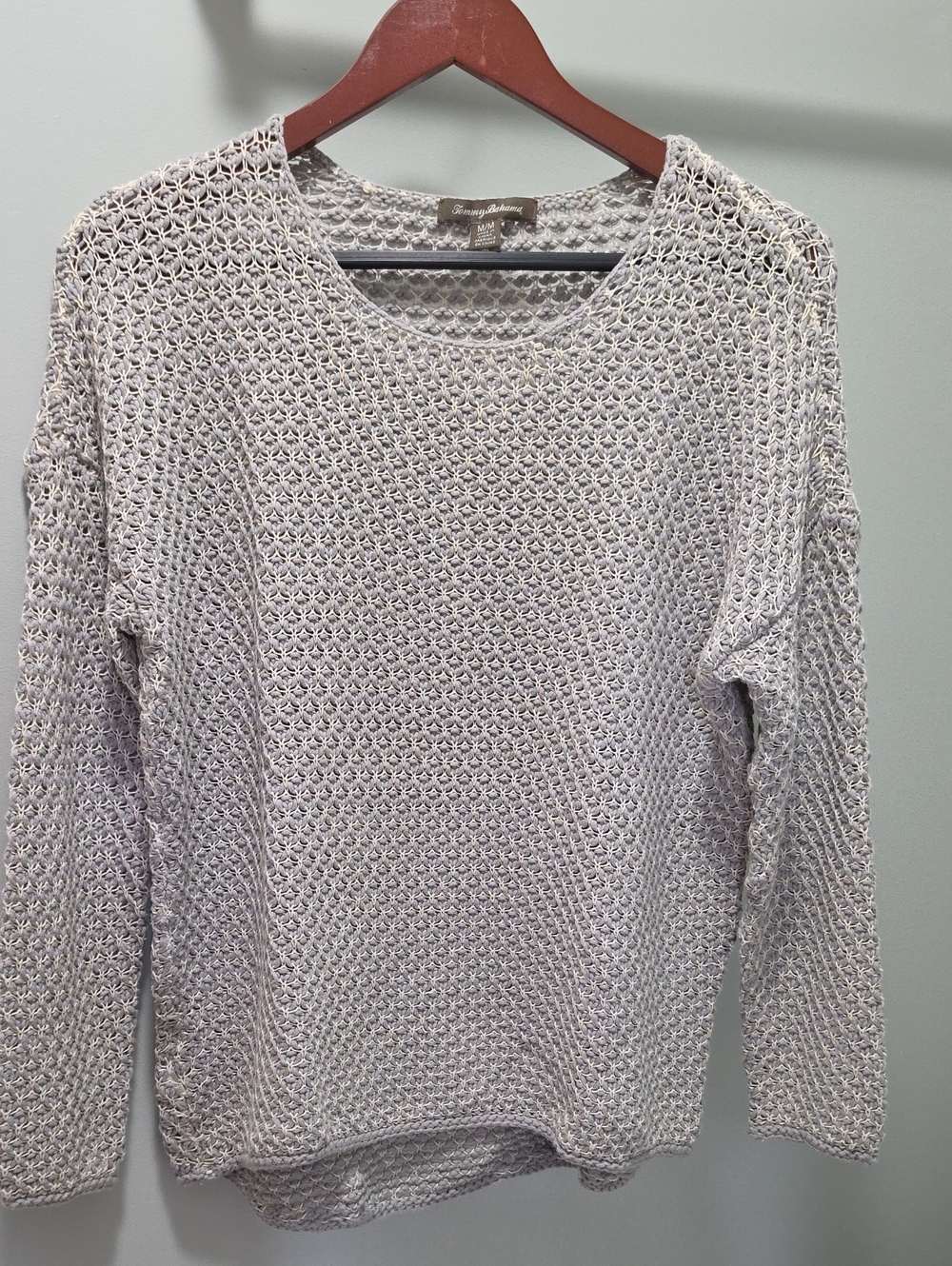 Tommy Bahama Light Gray Open-Weave Long Sleeve Top
